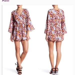 Floral Wrap Romper in Lavender and Pink Sz S